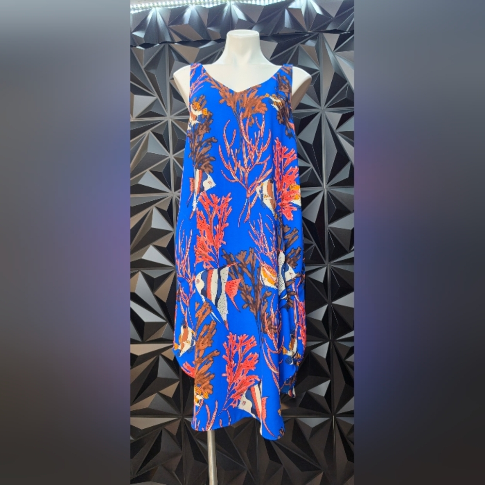 Blue Tropical Print A-Line Women's Dress